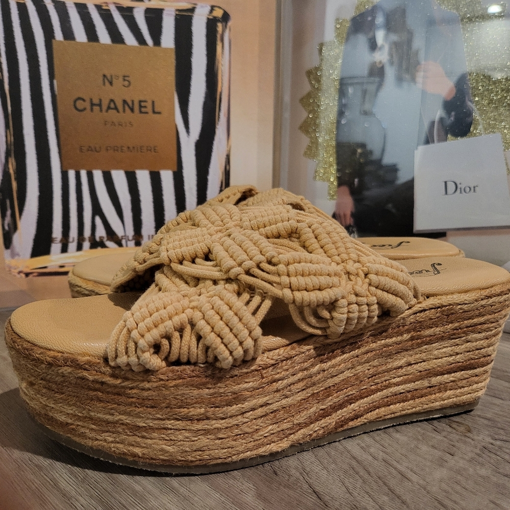 Free People Beige Woven Platform Sandals